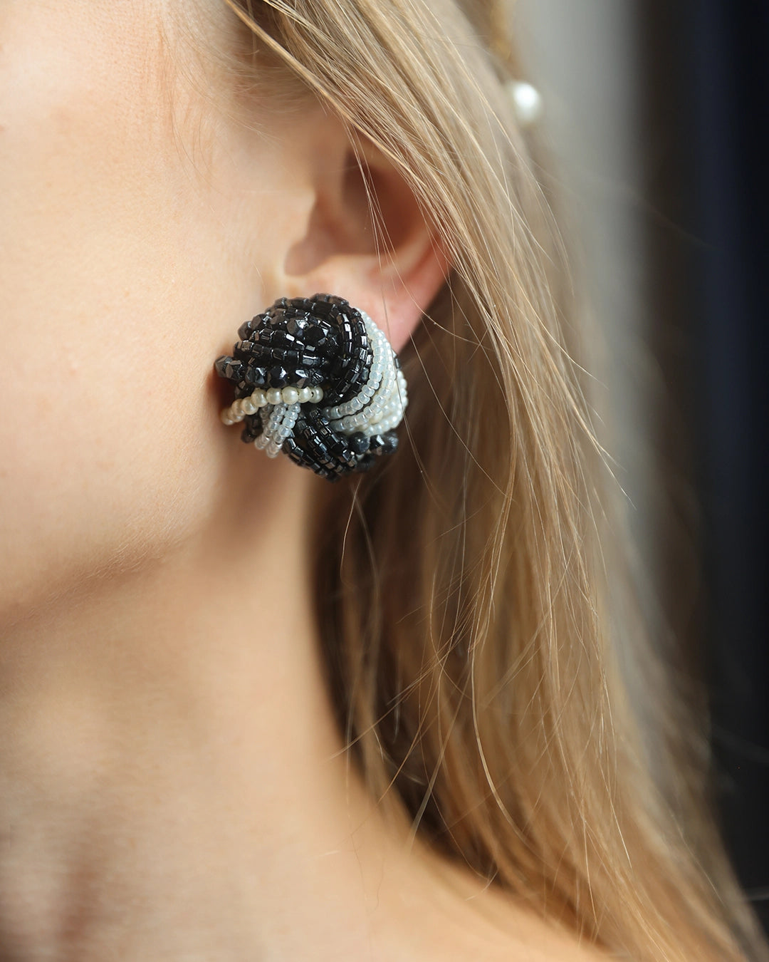 Vintage Midcentury Beaded Swirl Earrings