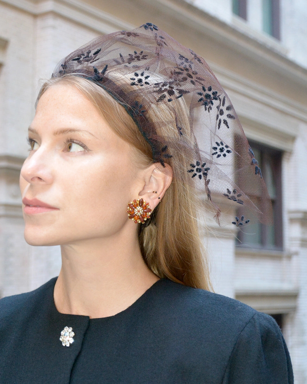 Vintage Midcentury Flocked Veil Headband