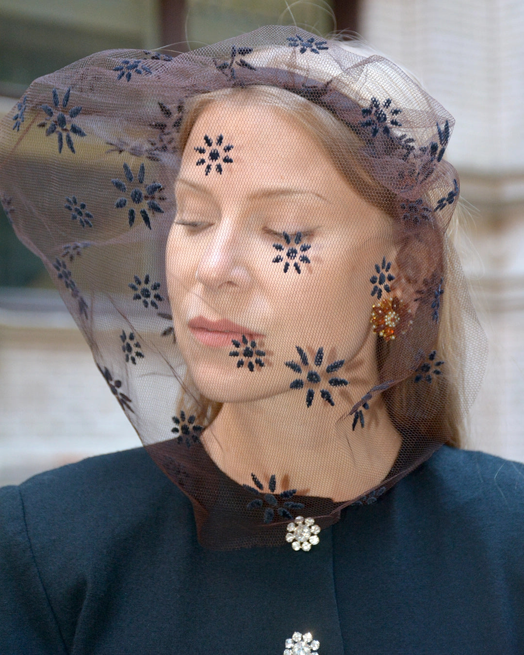 Vintage Midcentury Flocked Veil Headband