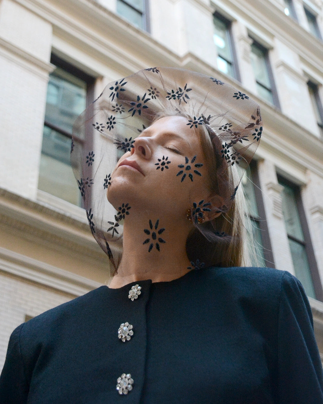 Vintage Midcentury Flocked Veil Headband