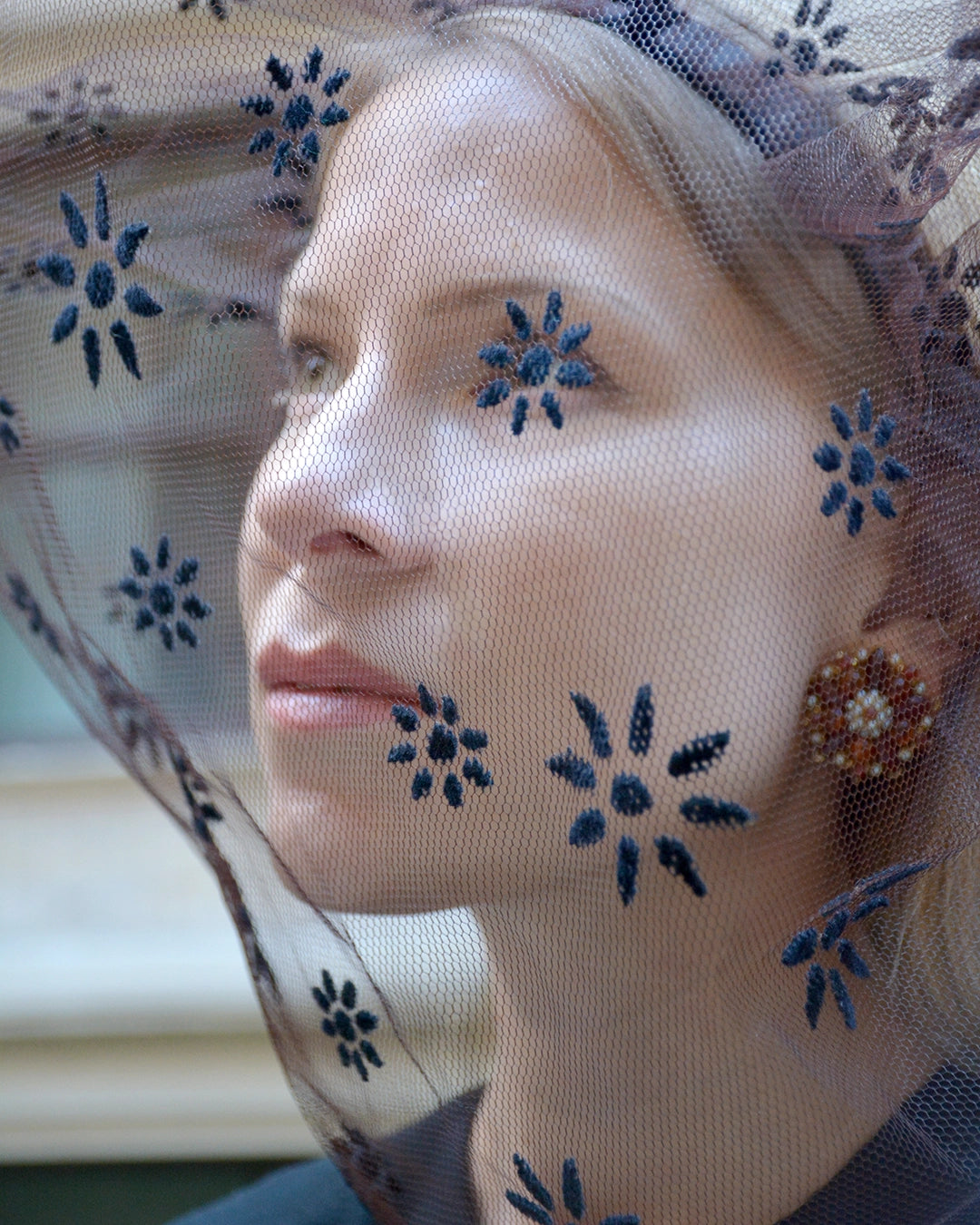 Vintage Midcentury Flocked Veil Headband