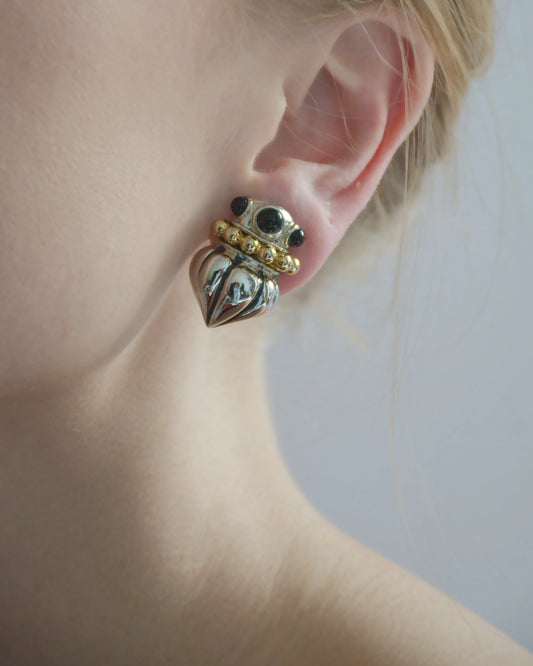 Vintage Mixed Metal Etruscan Stud Earrings, signed