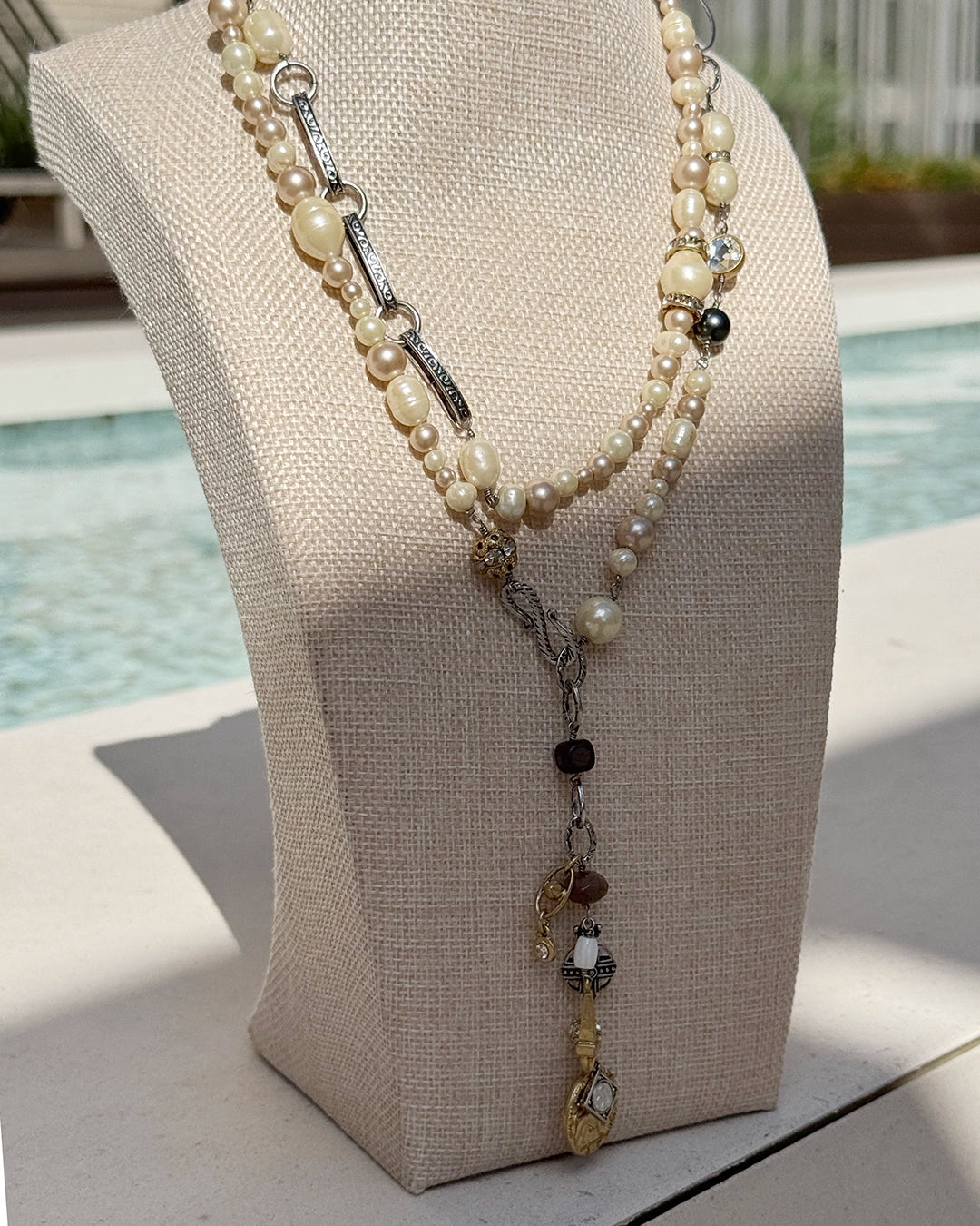 Vintage Pearl and Mixed-Metal Charm Lariat Necklace
