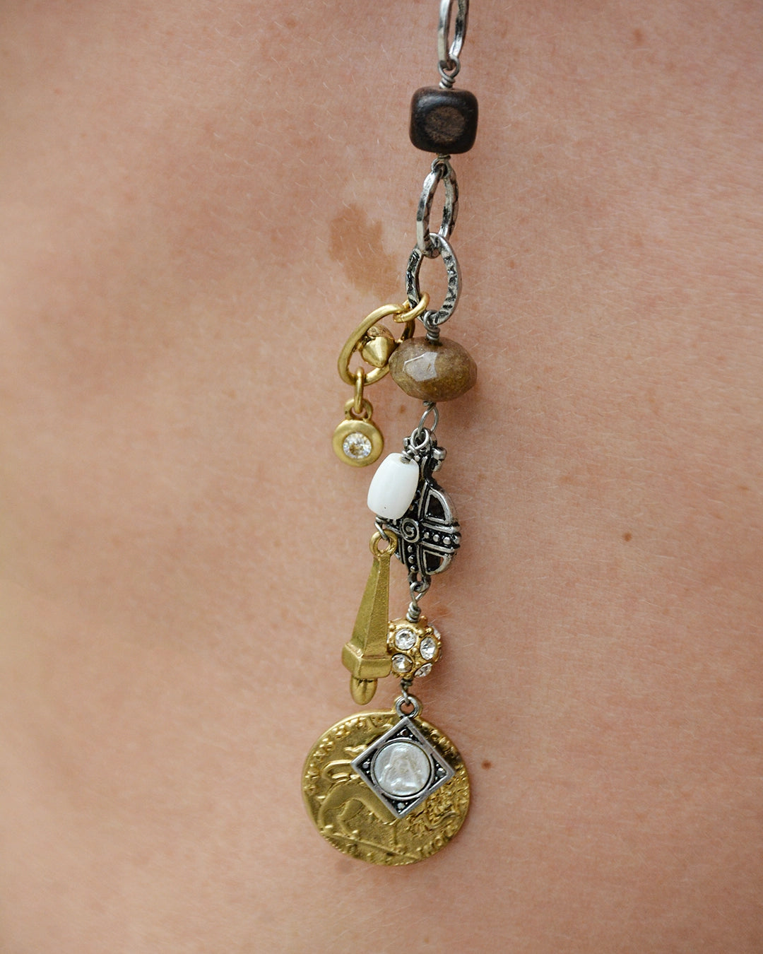 Vintage Pearl and Mixed-Metal Charm Lariat Necklace
