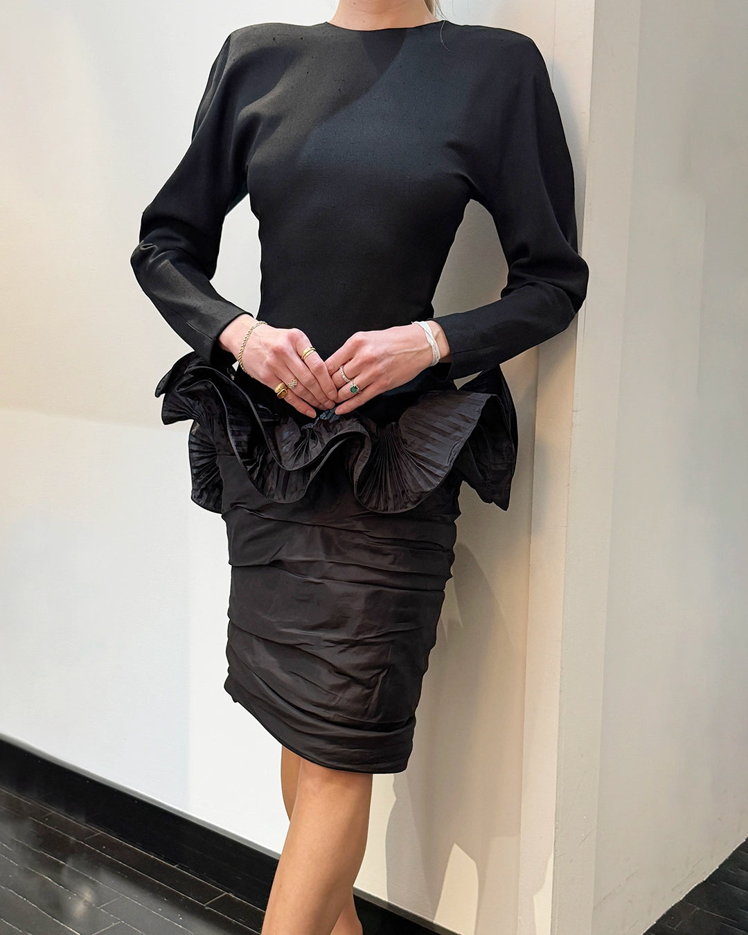 balmain long sleeve dress Vintage Pierre Taffeta Ruffle Dress, circa 1989 Size:40 IT / 36 FR / 4 USA / SMALL SKU-- and a zipper from Evening Gown Amazon Plus