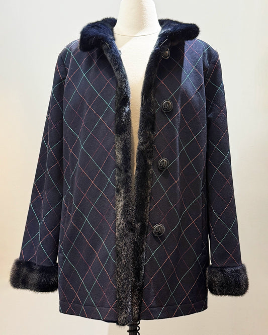 Vintage Reversible Mink Coat with Embroidered Wool Reverse