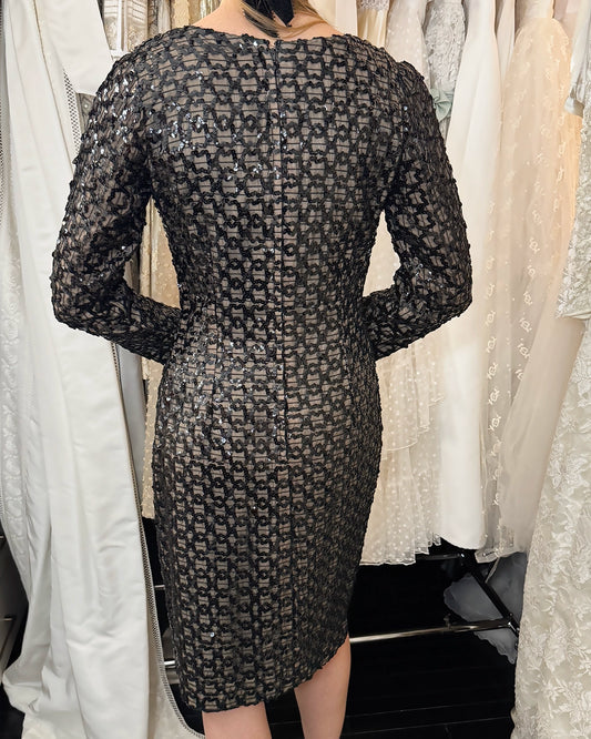 Vintage Sequin-Embellished Long Sleeve Sheath Dress