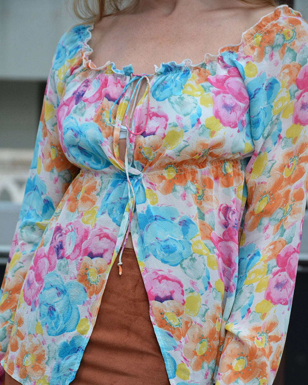 Vintage Silk Chiffon Watercolor Floral Blouse