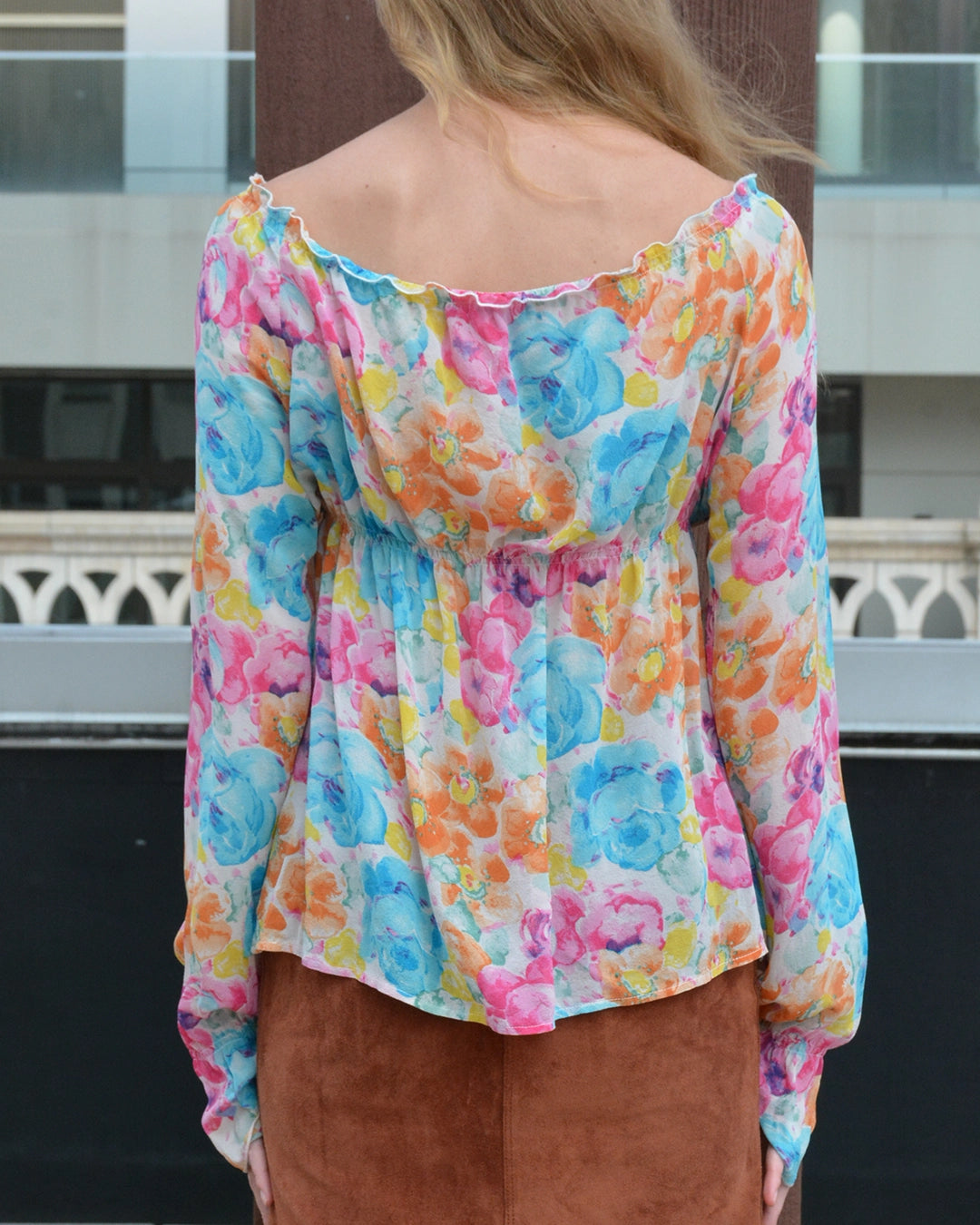 Vintage Silk Chiffon Watercolor Floral Blouse