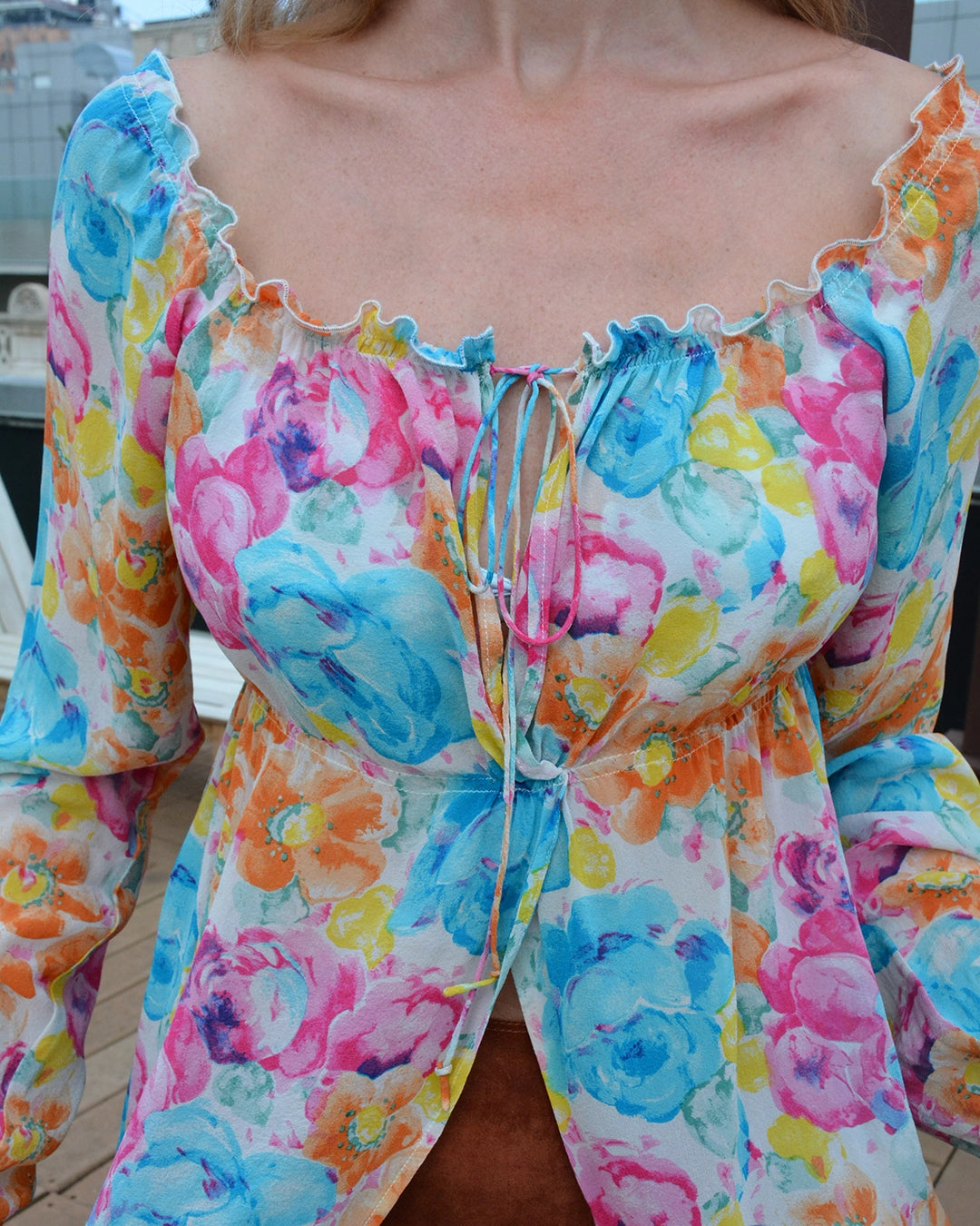 Vintage Silk Chiffon Watercolor Floral Blouse