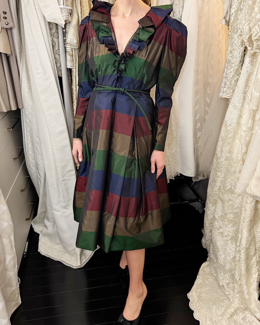 Vintage Silk Taffeta Long Sleeve Party Dress