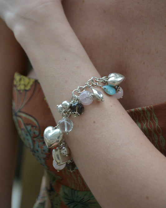 Vintage Sterling Silver Gemstone Charm Bracelet