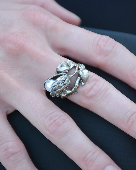 Vintage Sterling Silver Pearl-Set Rosebud Ring
