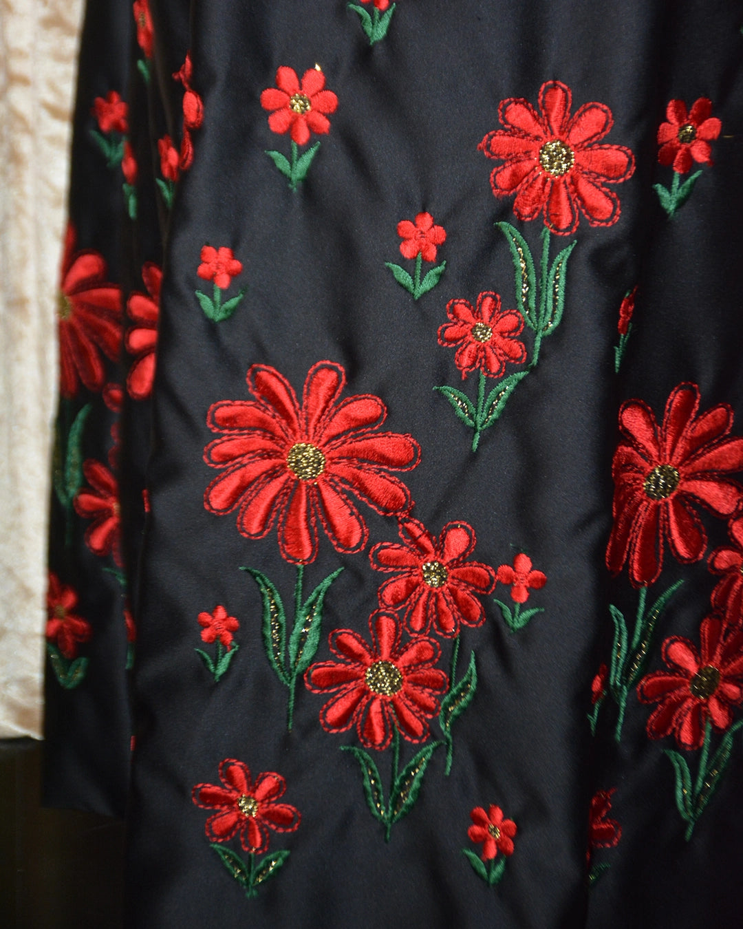 Vintage Sweetheart Neckline Long Sleeve Gown with Floral Embroidery