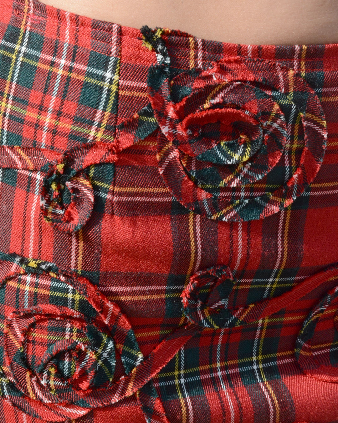 Vintage Tartan Skirt with Appliqué and Eyelet Trim