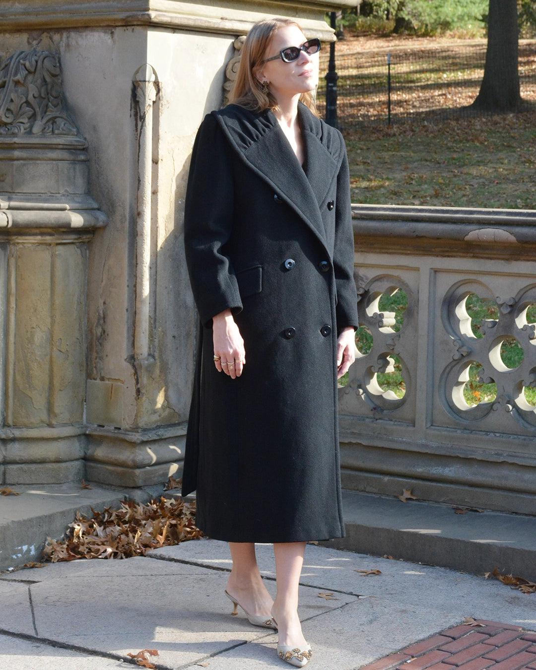 Vintage Valentino Double-Breasted Wool Coat with Gathered Shawl Collar