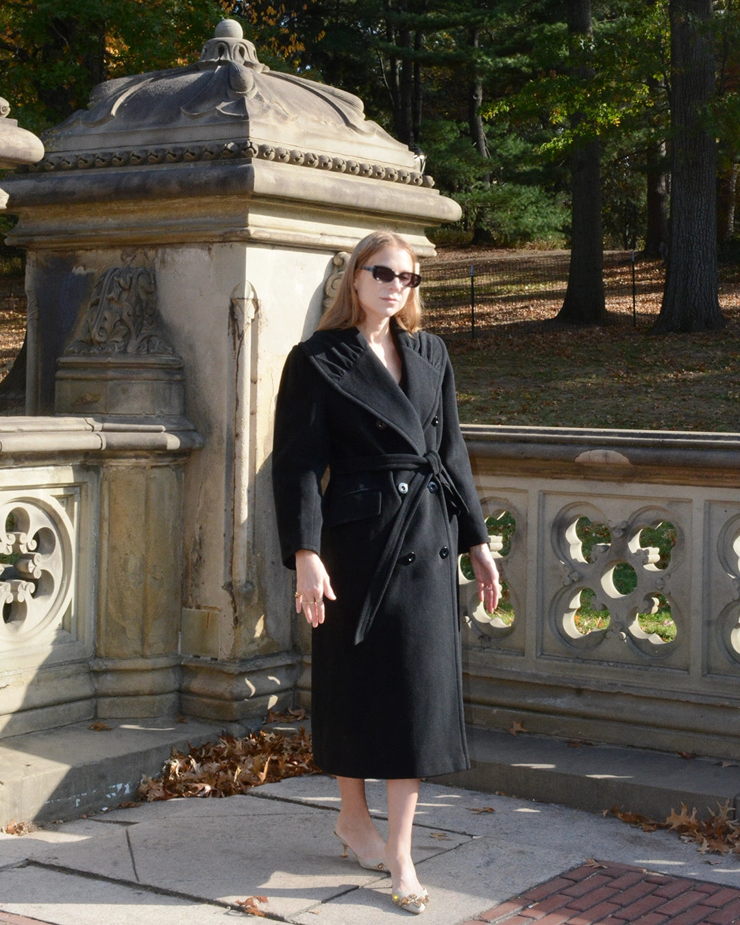 Vintage Valentino Double-Breasted Wool Coat with Gathered Shawl Collar