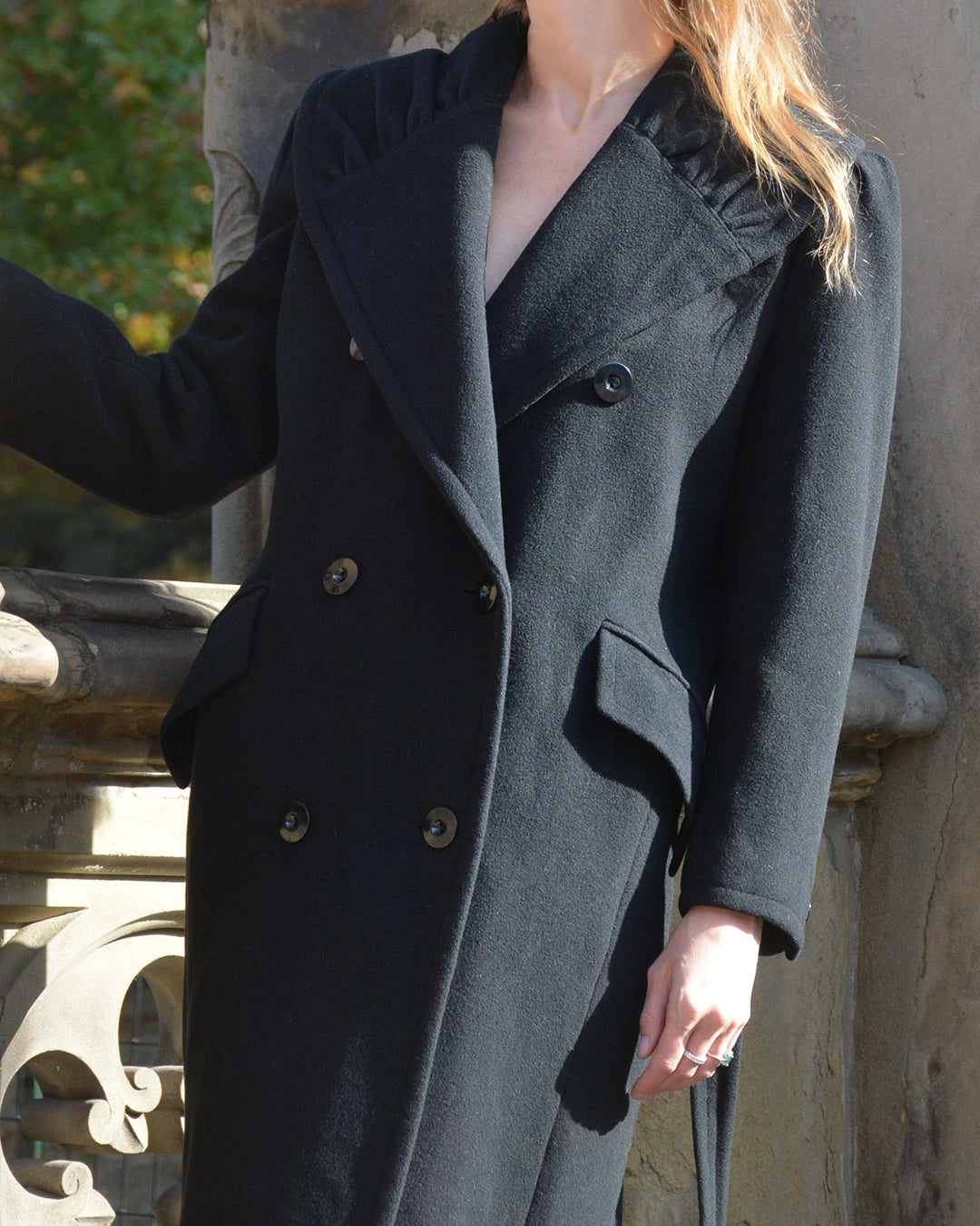 Vintage Valentino Double-Breasted Wool Coat with Gathered Shawl Collar