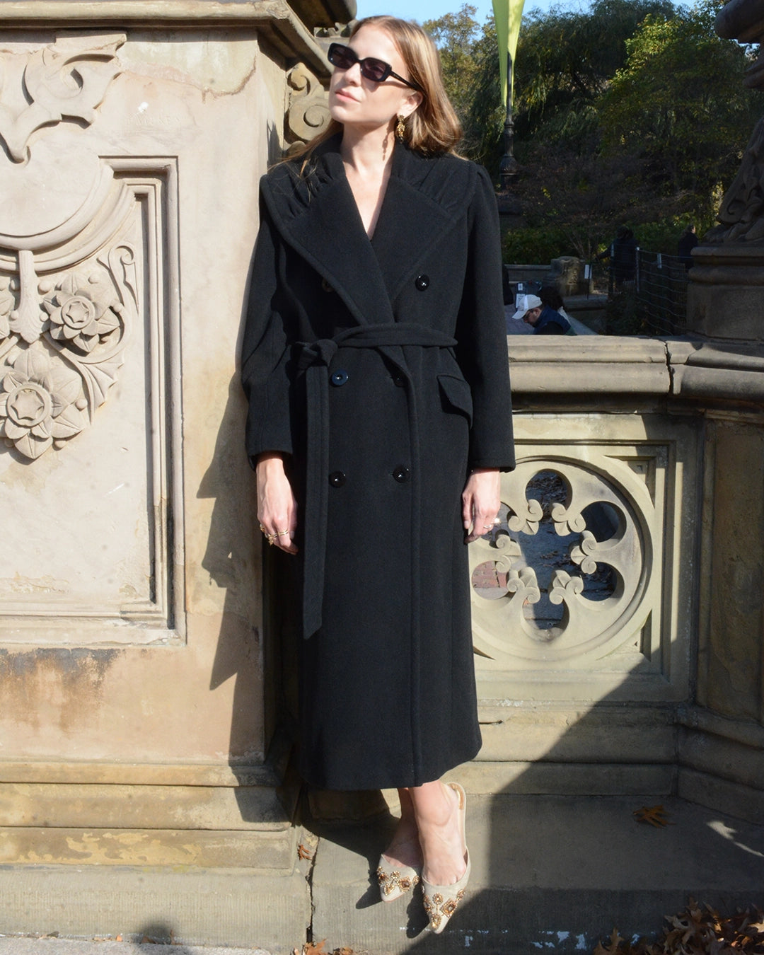Vintage Valentino Double-Breasted Wool Coat with Gathered Shawl Collar