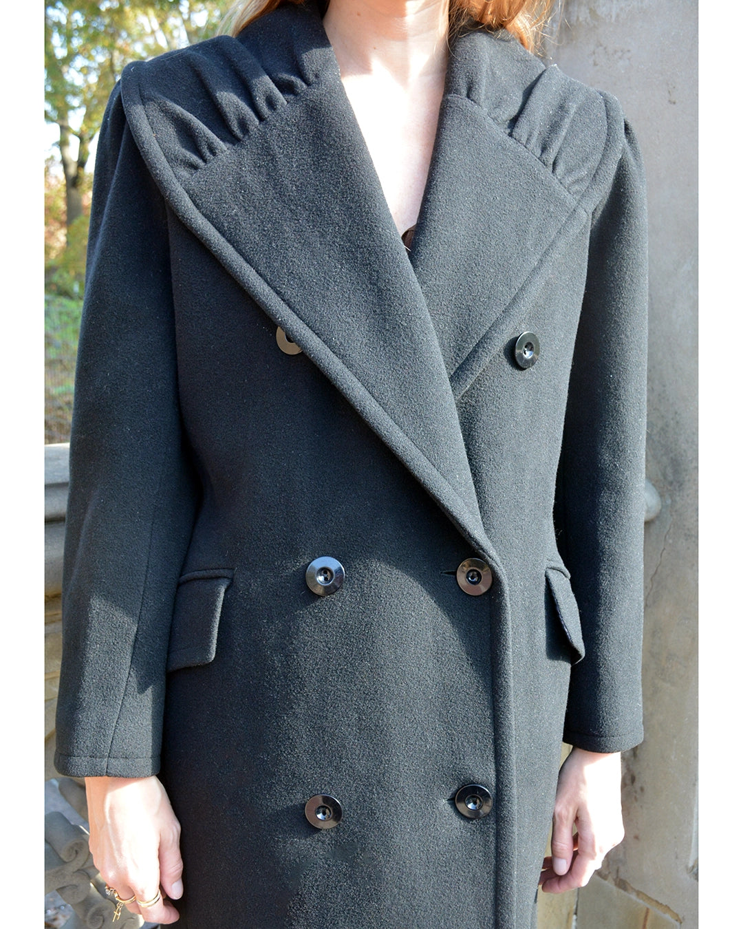 Vintage Valentino Double-Breasted Wool Coat with Gathered Shawl Collar