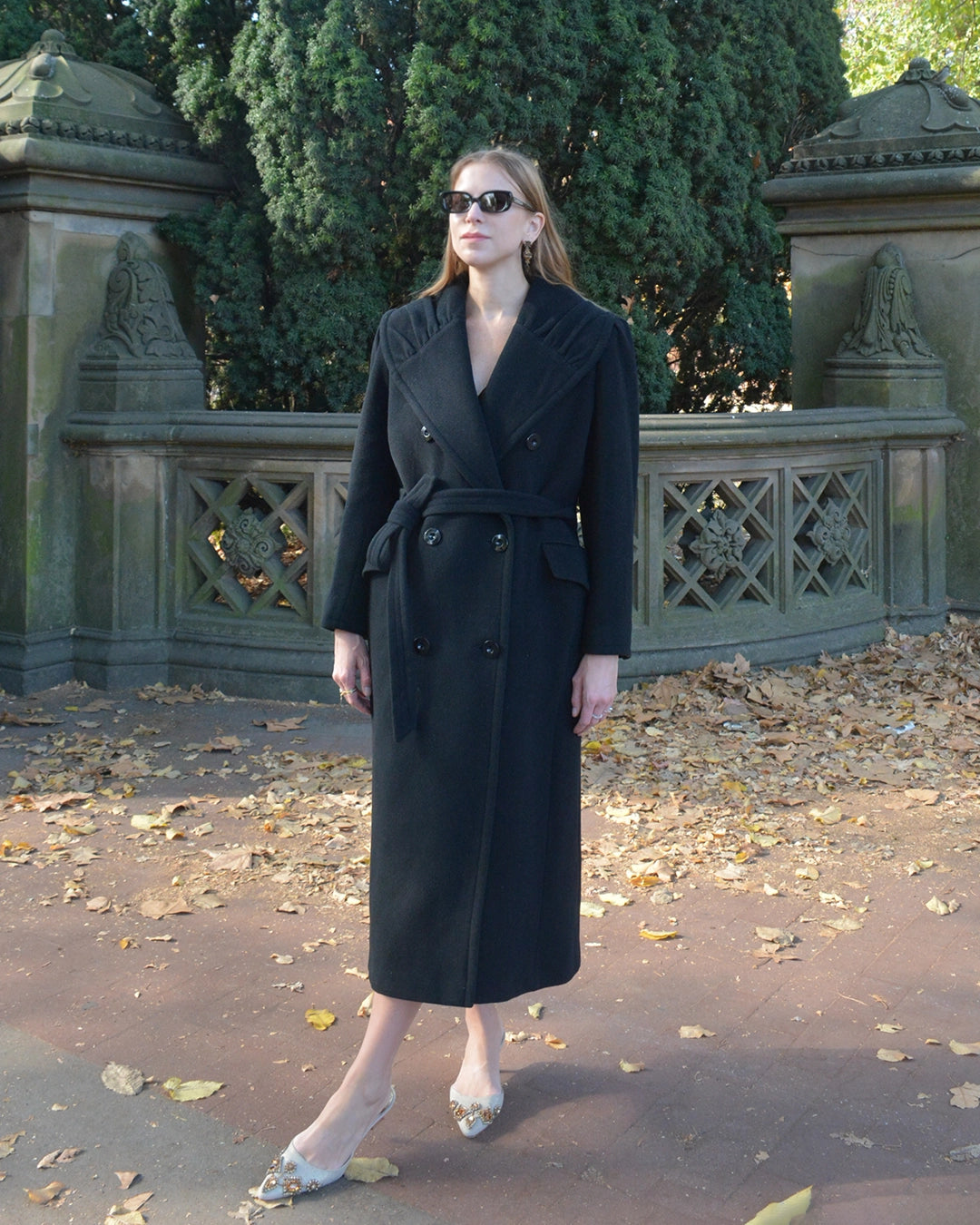 Vintage Valentino Double-Breasted Wool Coat with Gathered Shawl Collar