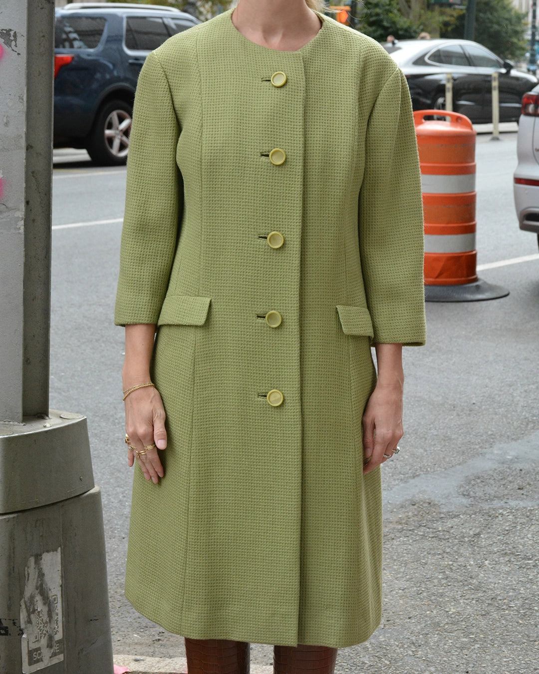 Vintage Waffle-Texture Wool Coat