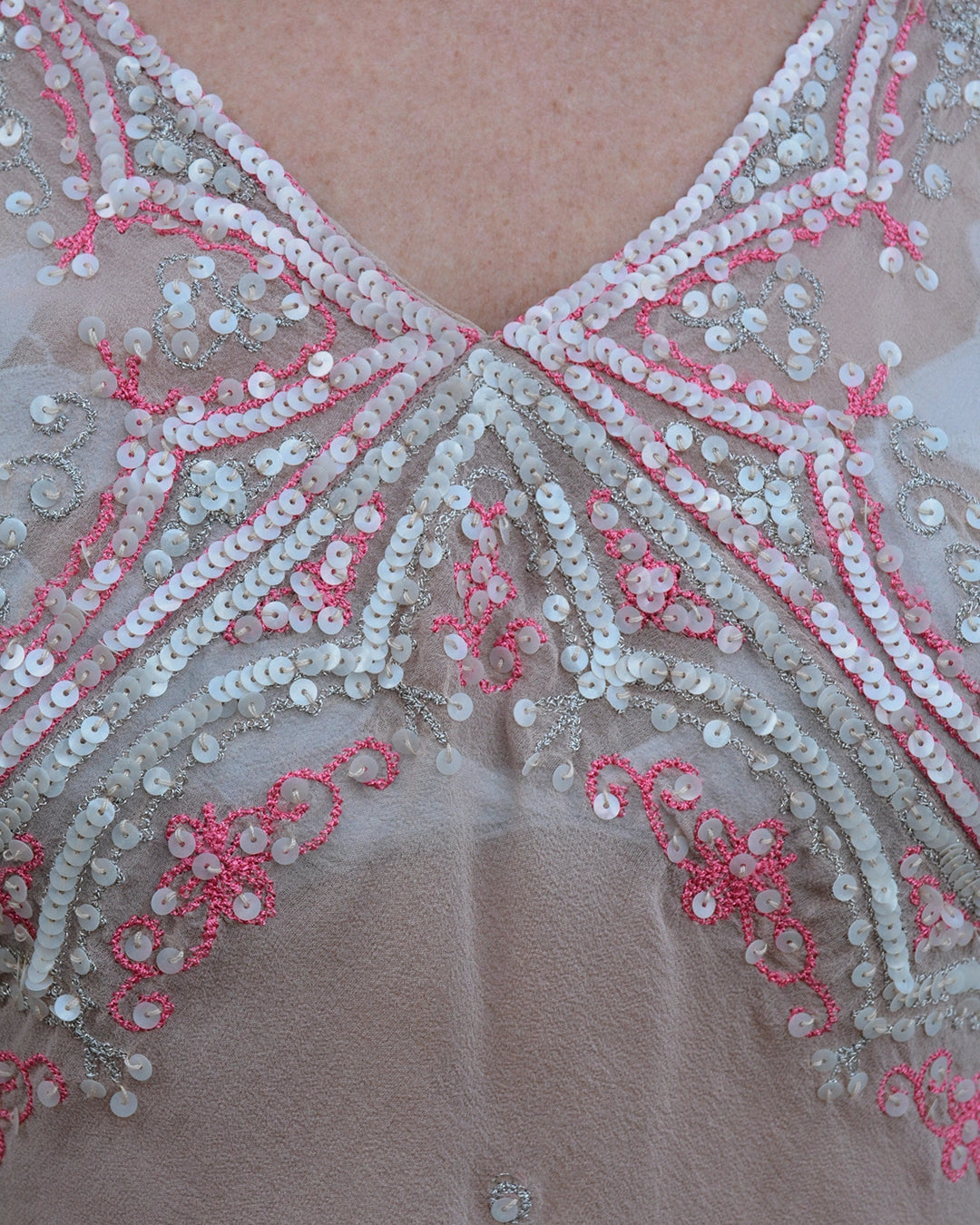 Vintage Y2K Silk Chiffon Embellished Butterfly Sleeve Top