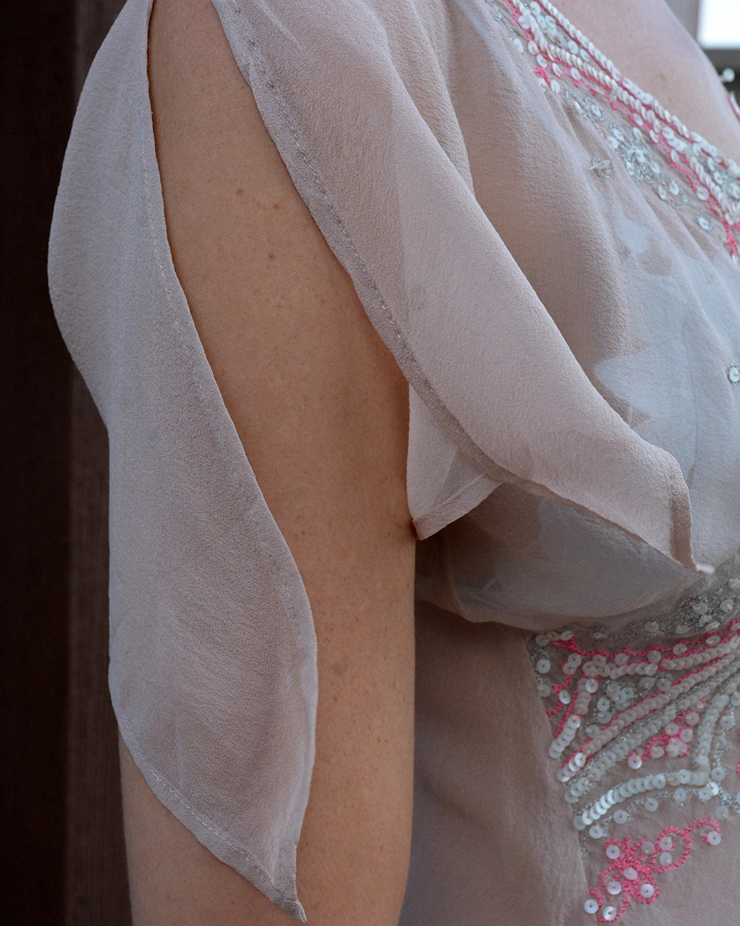Vintage Y2K Silk Chiffon Embellished Butterfly Sleeve Top