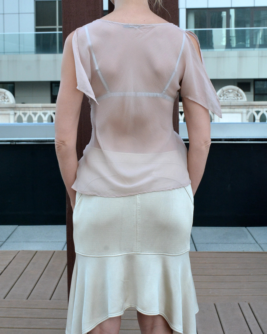 Vintage Y2K Silk Chiffon Embellished Butterfly Sleeve Top