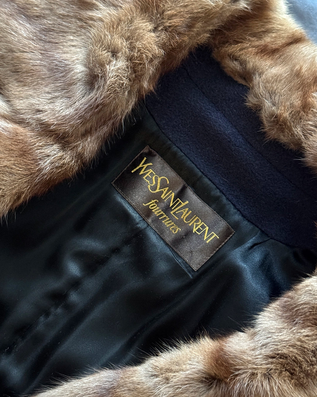 Vintage Yves Saint Laurent Cashmere Wool Fur-Trim Coat