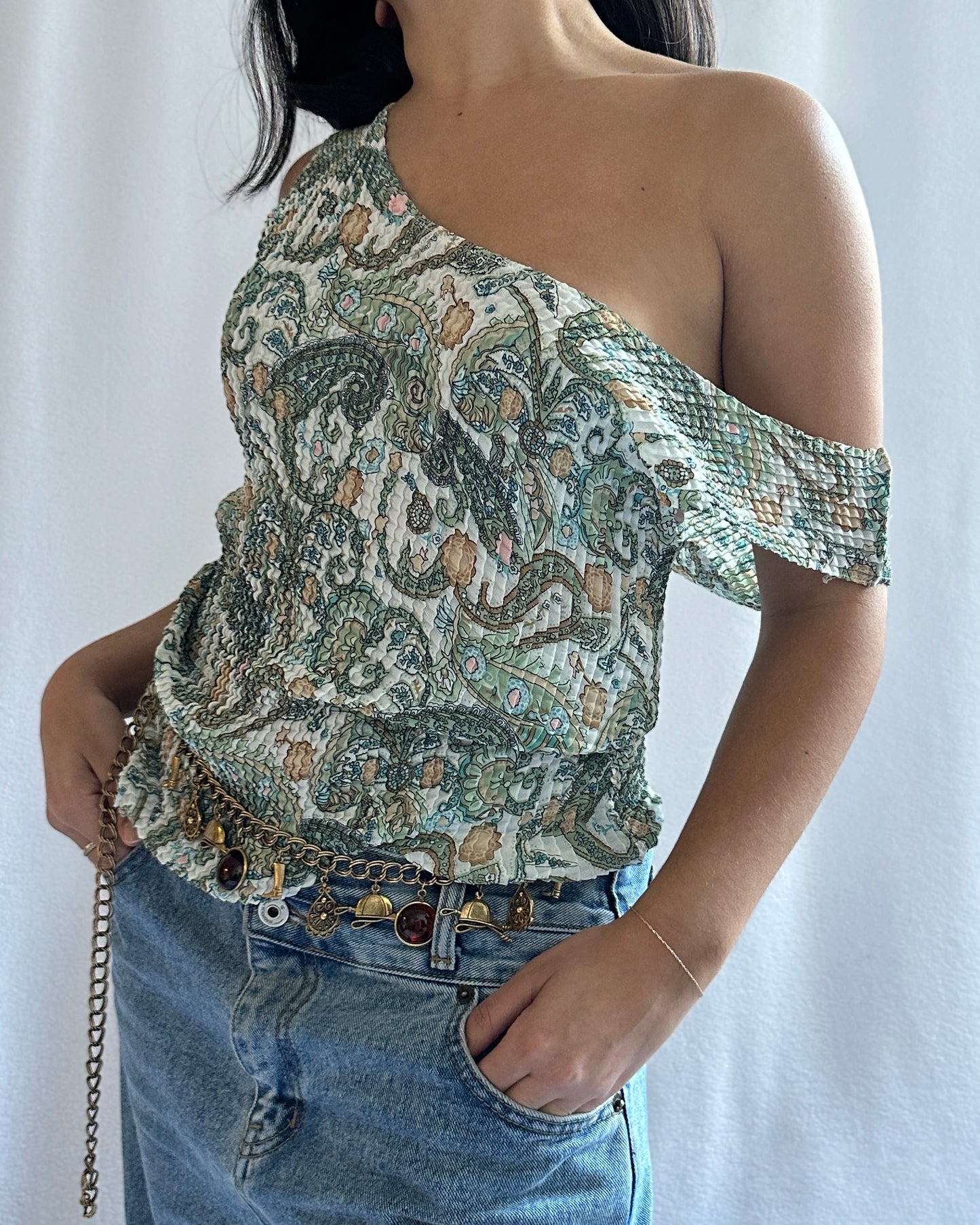 Vintage Y2K Square Micropleat Scrunch Top