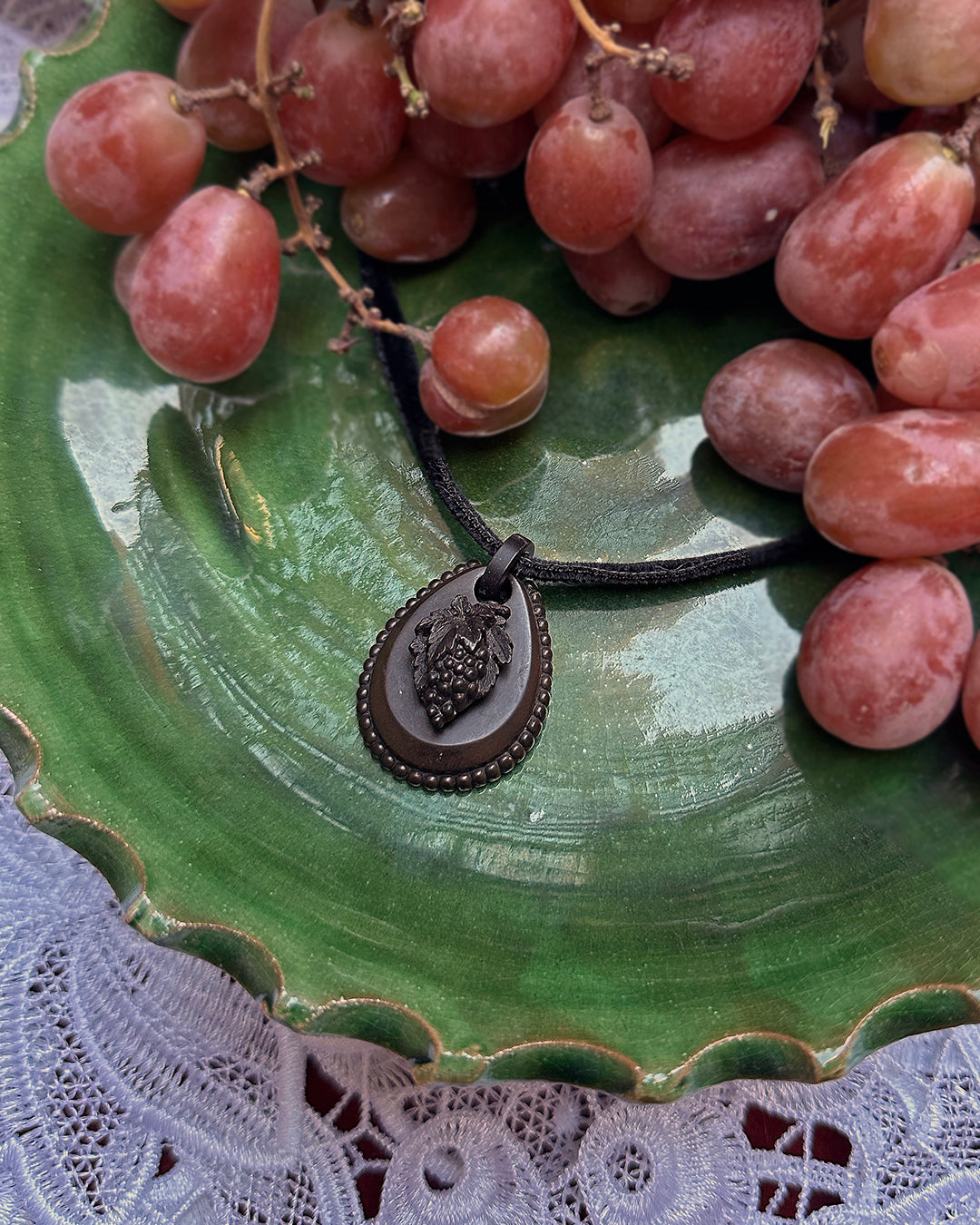 Rare Victorian Vulcanite Grape Choker Necklace ca. 1860
