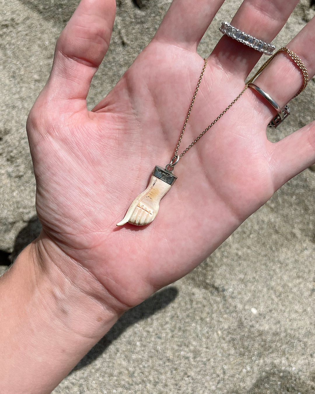 Rare Antique Carved Bone Figa Pendant