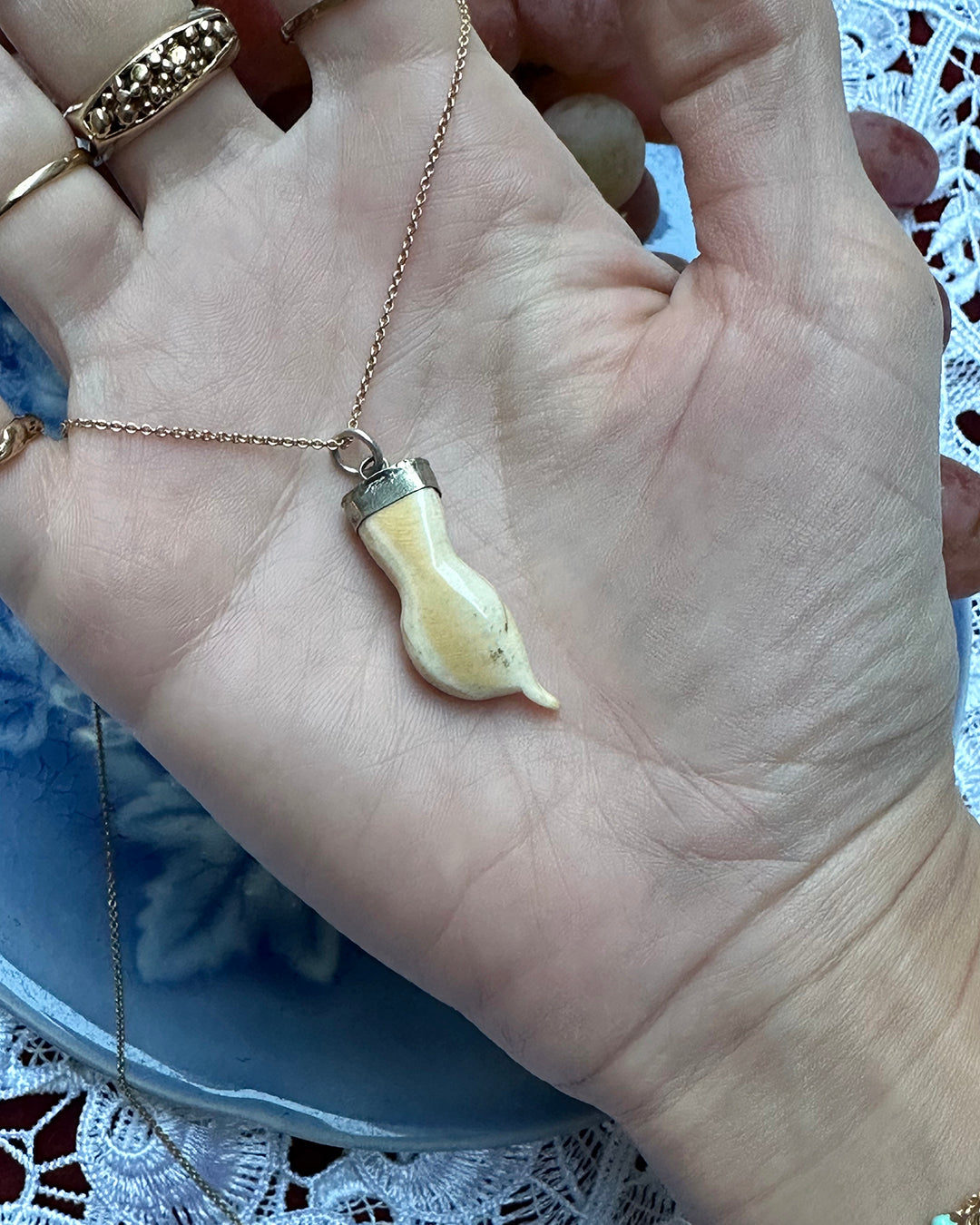 Rare Antique Carved Bone Figa Pendant