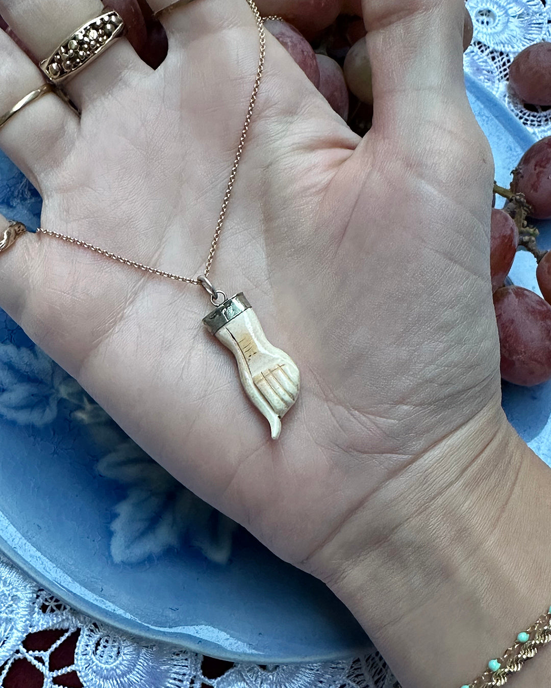 Rare Antique Carved Bone Figa Pendant