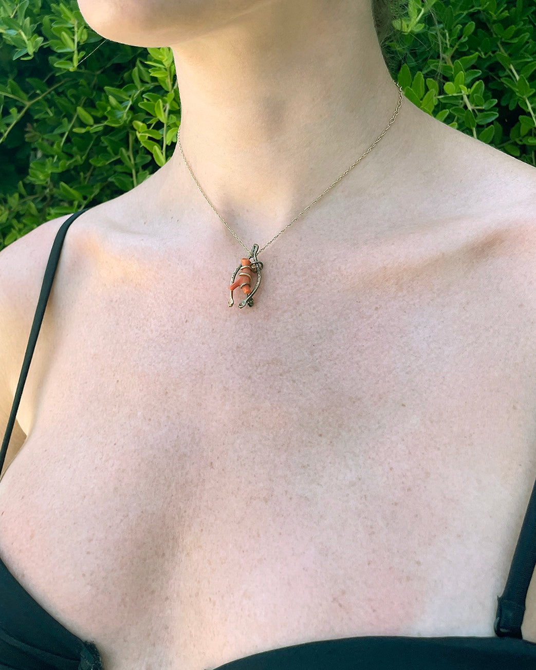 Antique Victorian Italian Coral Wishbone Pendant