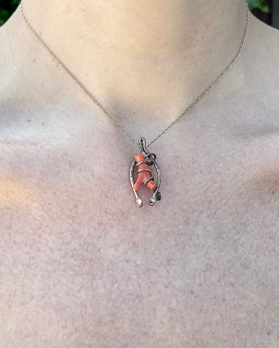 Antique Victorian Italian Coral Wishbone Pendant
