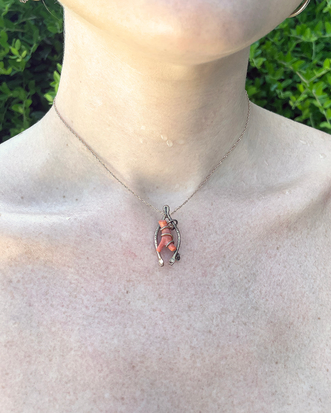 Antique Victorian Italian Coral Wishbone Pendant
