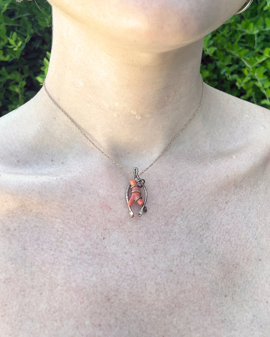 Antique Victorian Italian Coral Wishbone Pendant