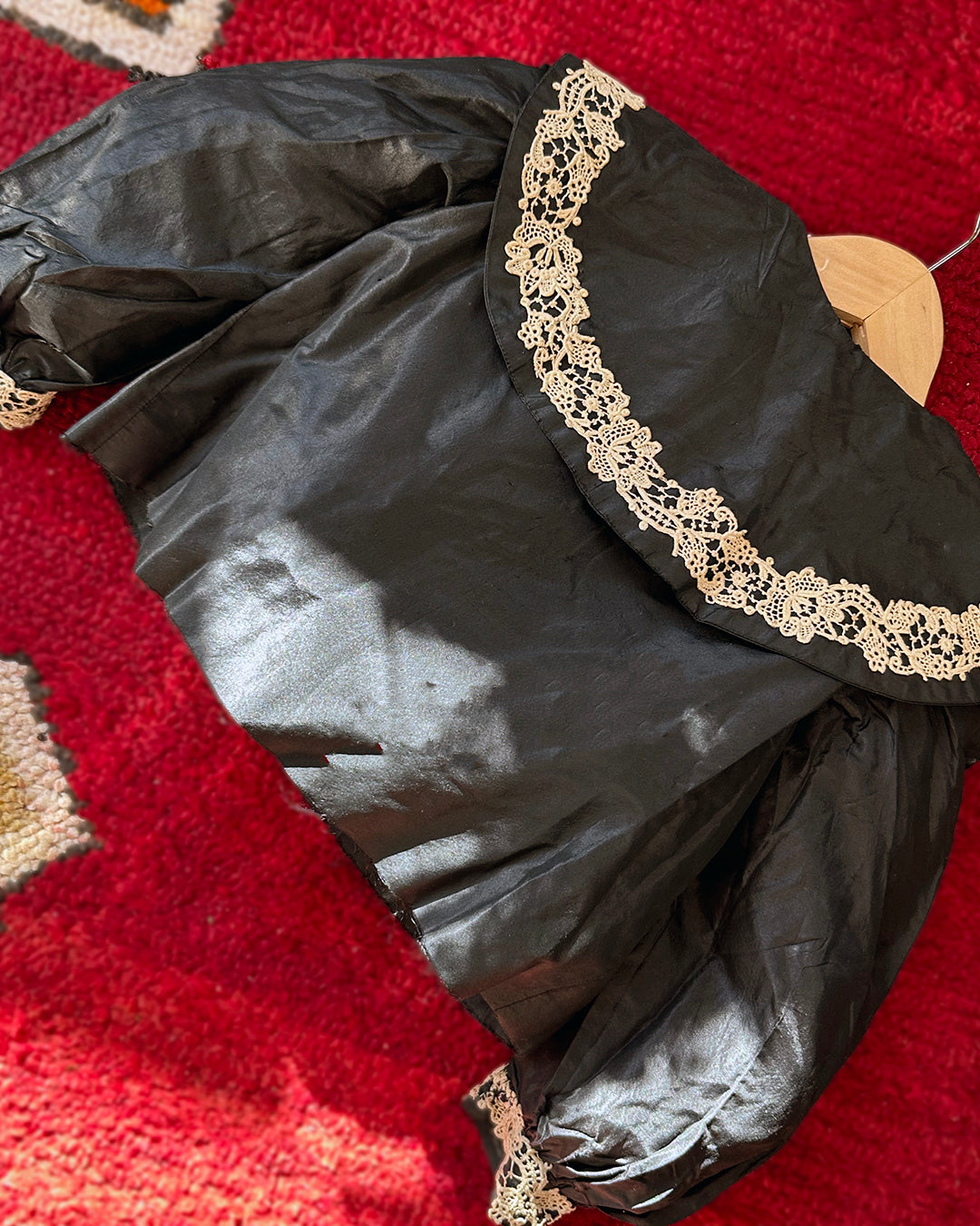 Antique Victorian Children's Silk Blouse With Lace Appliqué