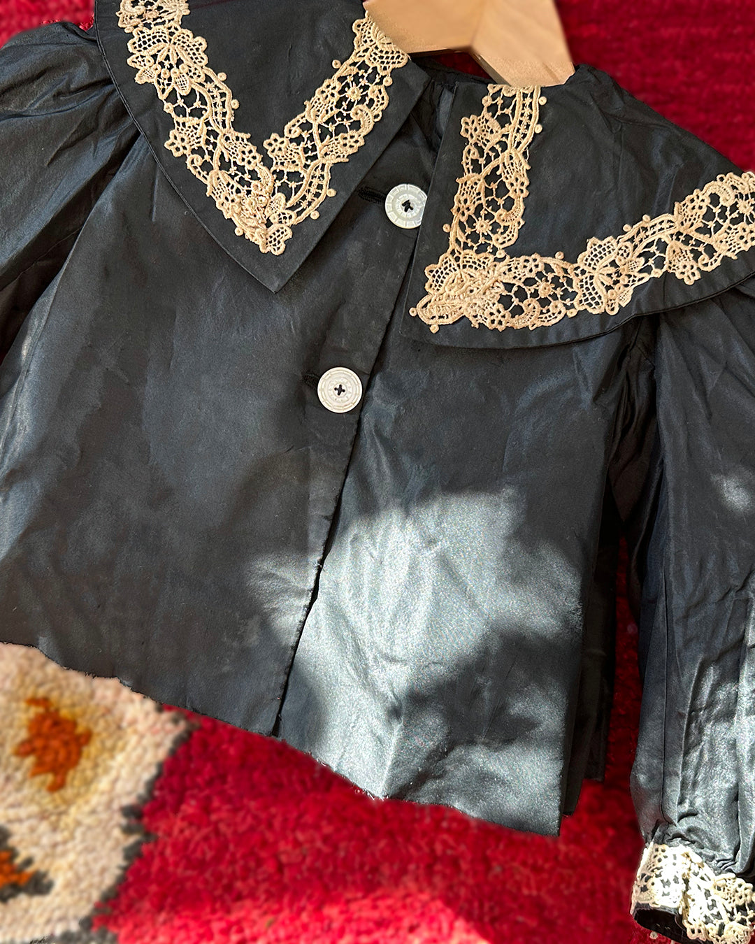Antique Victorian Children's Silk Blouse With Lace Appliqué