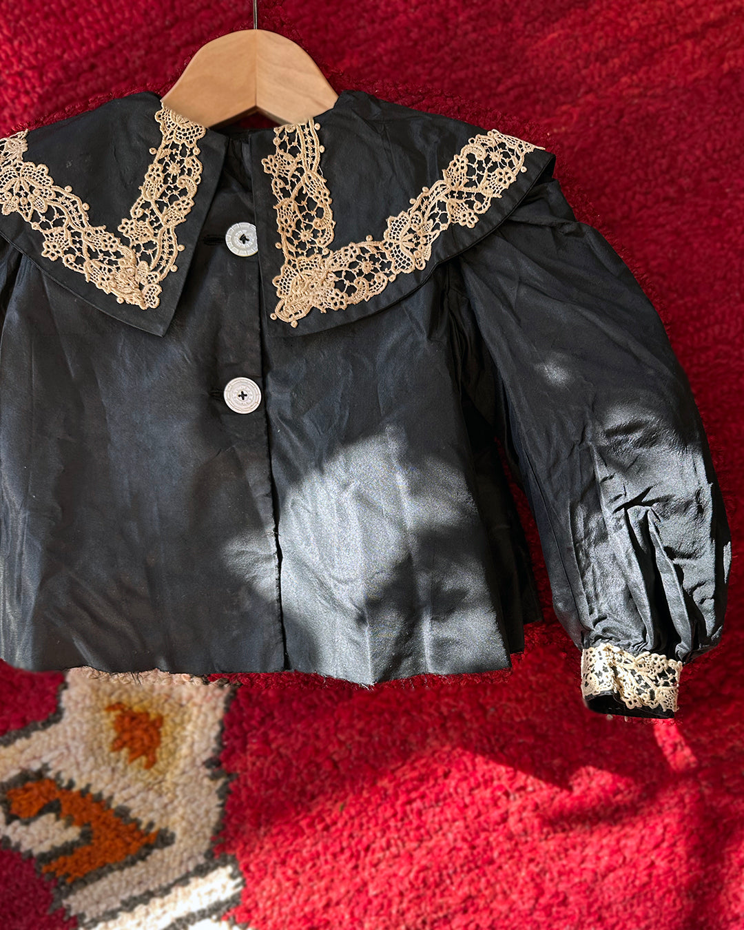 Antique Victorian Children's Silk Blouse With Lace Appliqué