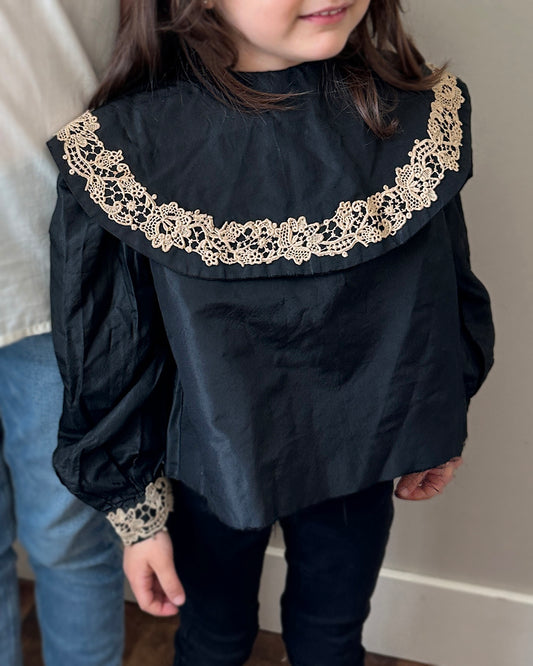 Antique Victorian Children's Silk Blouse With Lace Appliqué
