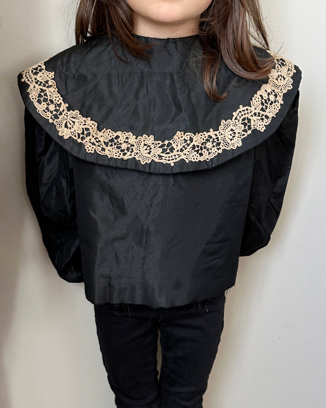 Antique Victorian Children's Silk Blouse With Lace Appliqué
