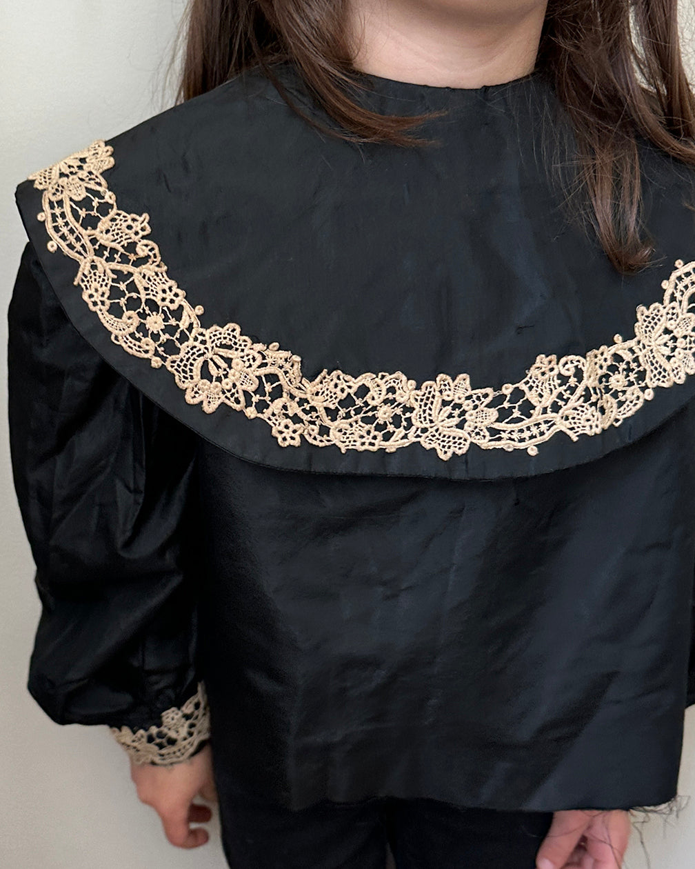 Antique Victorian Children's Silk Blouse With Lace Appliqué