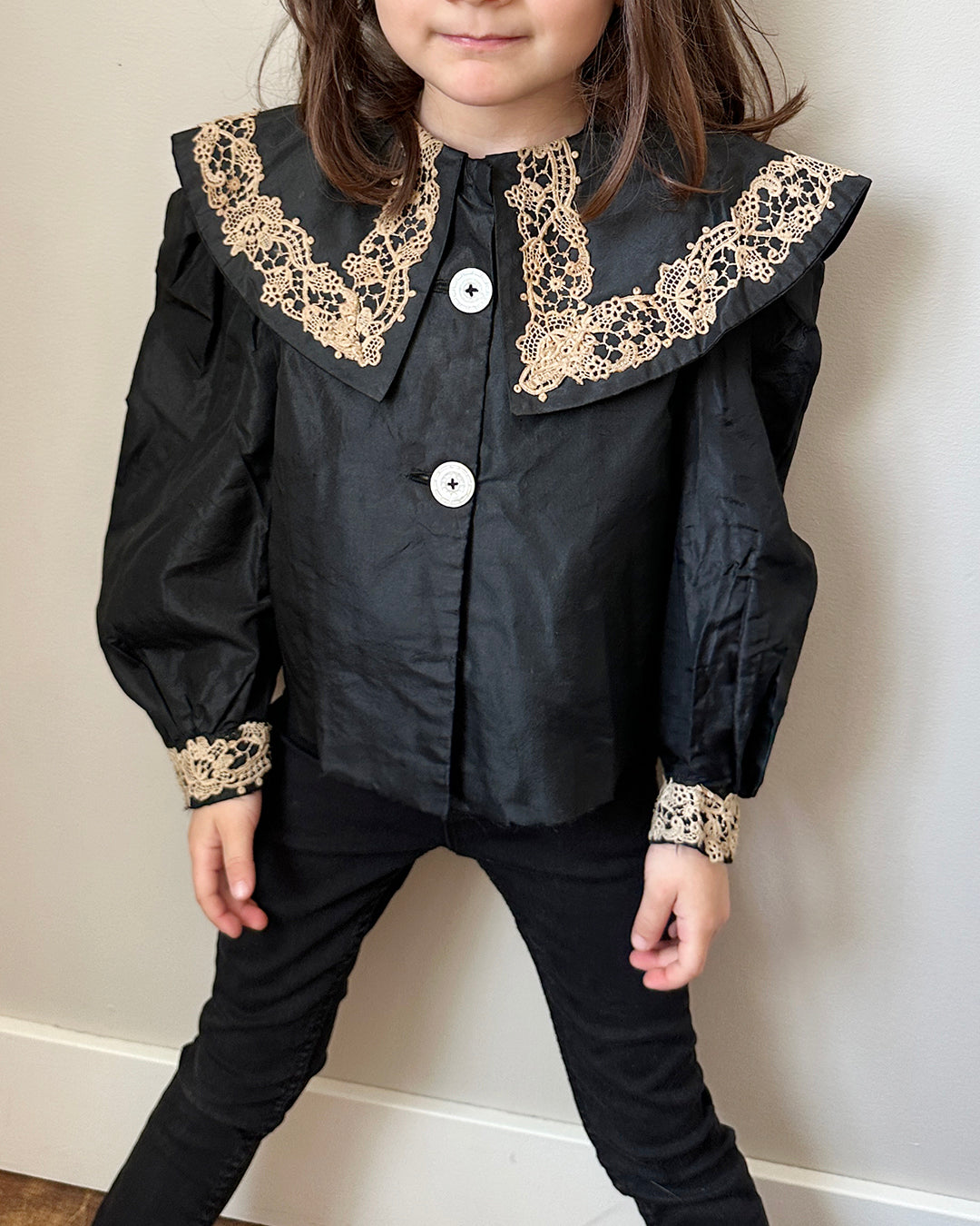 Antique Victorian Children's Silk Blouse With Lace Appliqué