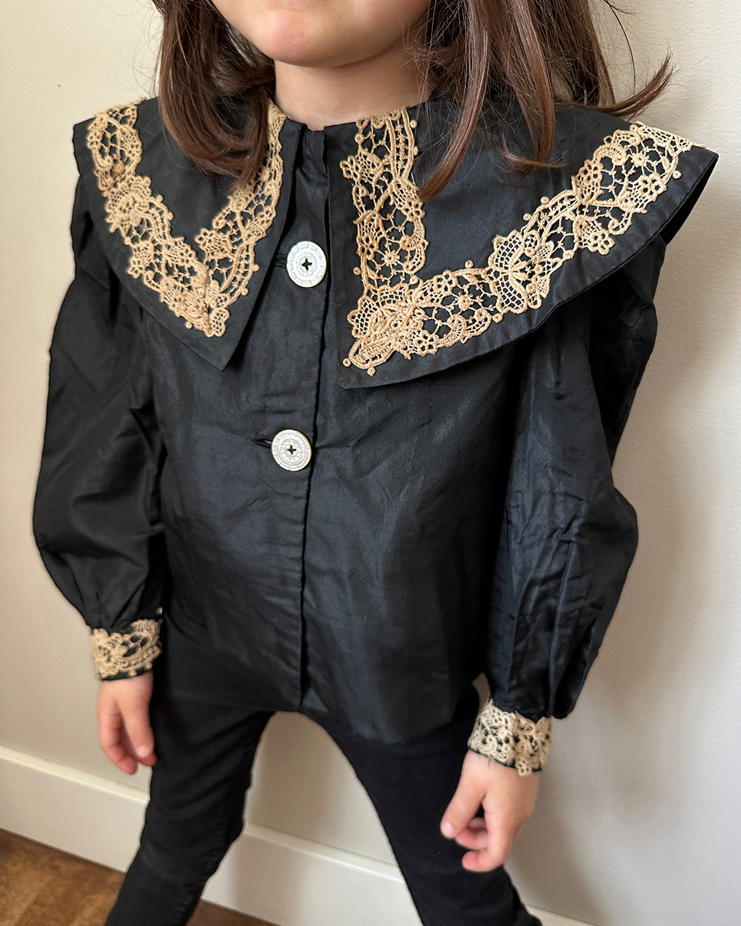 Antique Victorian Children's Silk Blouse With Lace Appliqué