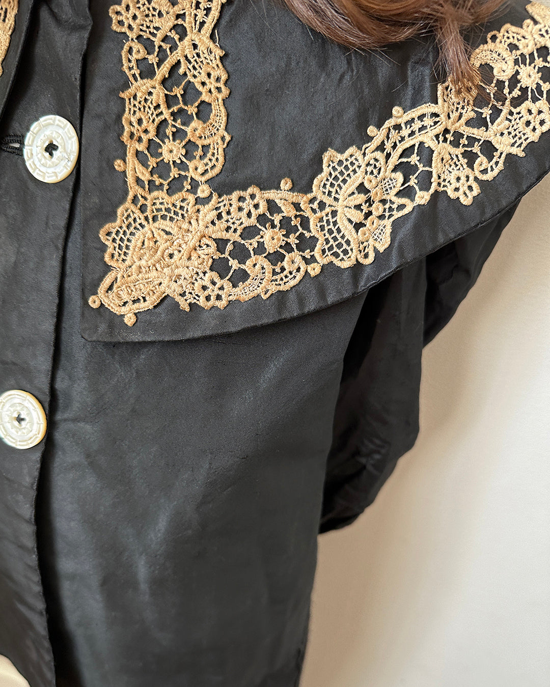Antique Victorian Children's Silk Blouse With Lace Appliqué