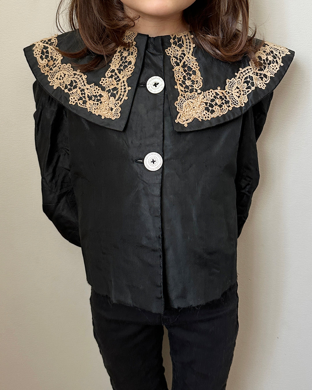 Antique Victorian Children's Silk Blouse With Lace Appliqué