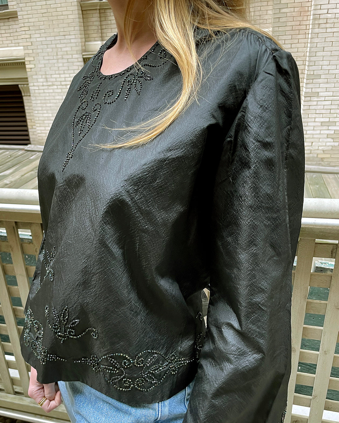 Antique Victorian Embellished Silk Mourning Blouse